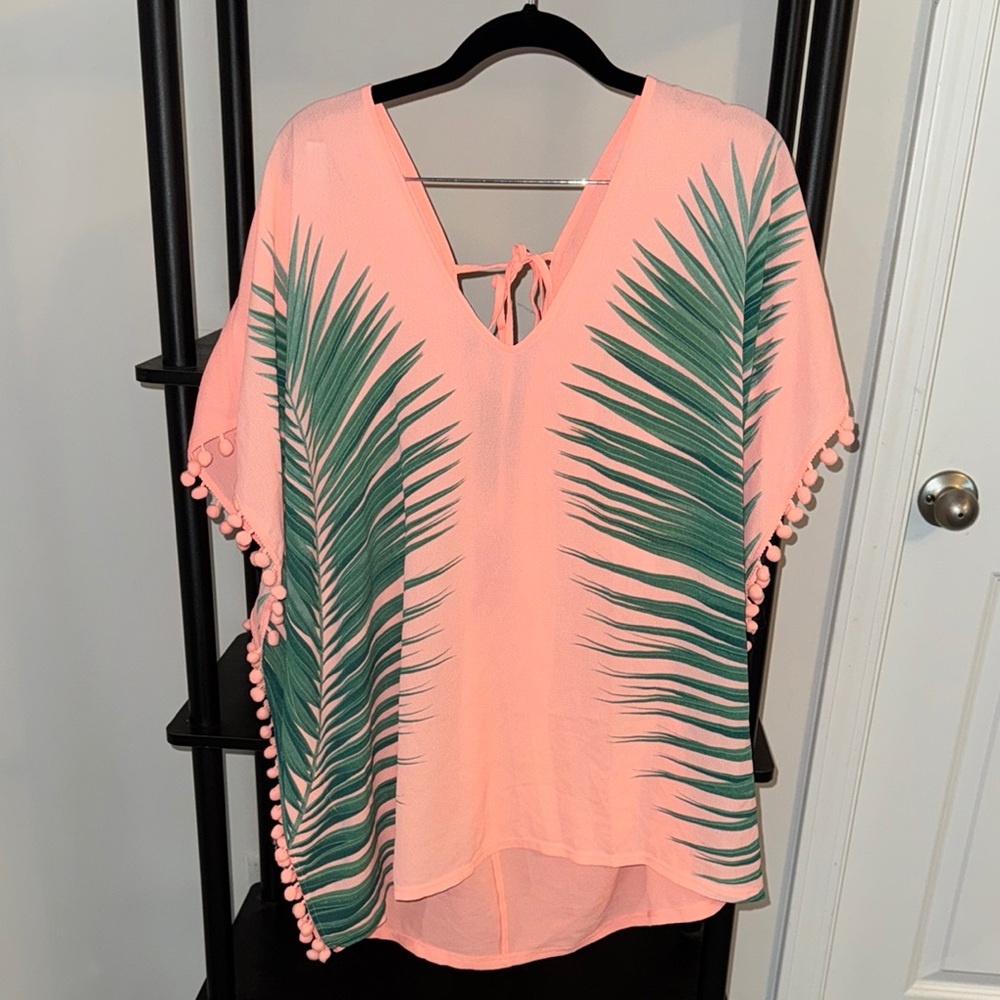 Pink and Green Palm Leaf Cover-Up